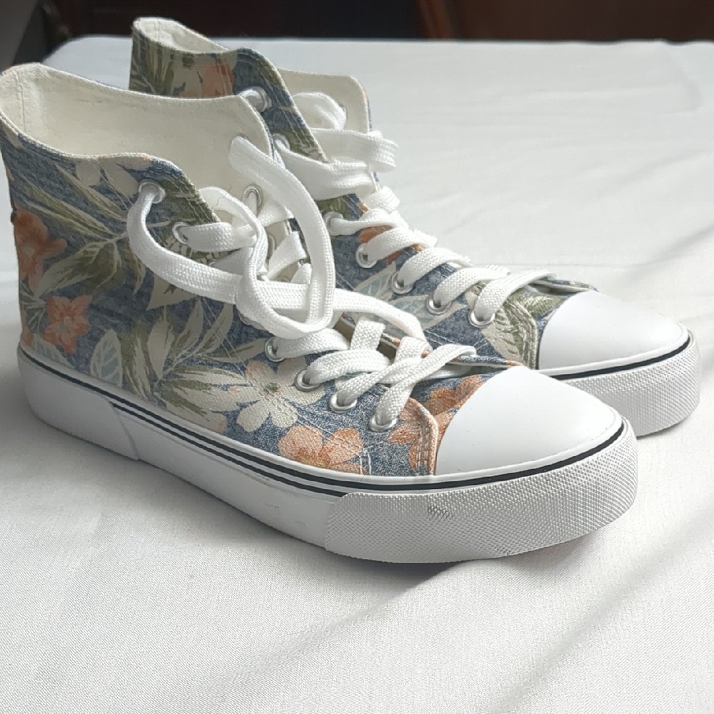 Floral Canvas High-Top Sneakers